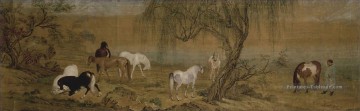 Lang chevaux brillants dans la campagne ancienne Chine à l’encre Giuseppe Castiglione Peinture à l'huile